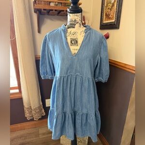 Zara Denim Chambury Mini Tiered Dress